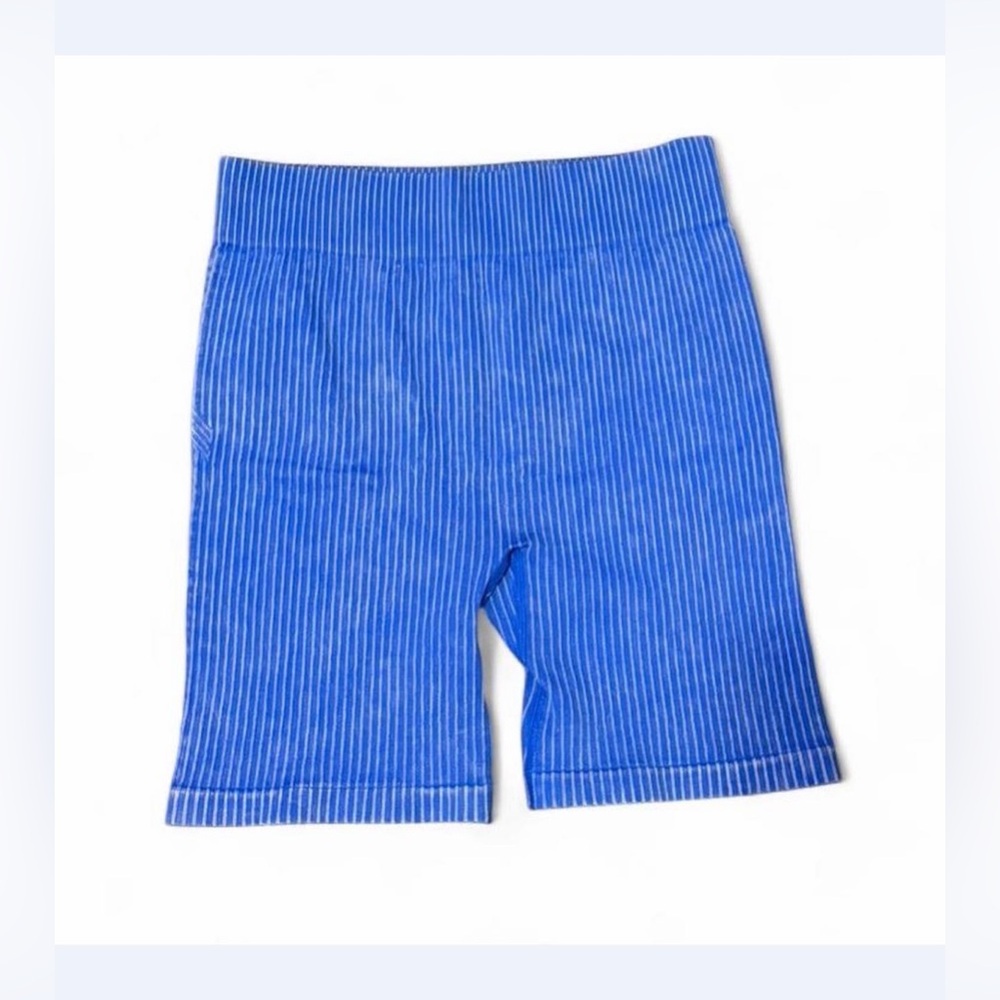 Women Blue Stripe Stretch Shorts